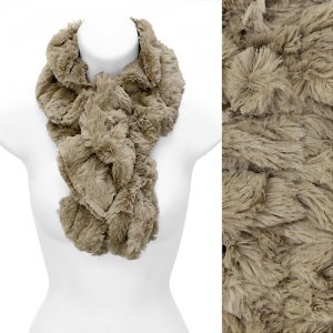 Solid Soft Faux Rabbit Fur Ruffle Pull Through Cold Weather Fashion Scarf Beige SF00284BE