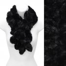 Solid Soft Faux Rabbit Fur Ruffle Pull Through Cold Weather Fashion Scarf Black SF00284BK