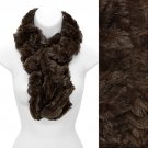 Solid Soft Faux Rabbit Fur Ruffle Pull Through Cold Weather Fashion Scarf Brown SF00284DB