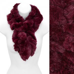 Solid Soft Faux Rabbit Fur Ruffle Pull Through Cold Weather Fashion Scarf (Burgundy) SF00284BU