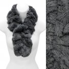 Solid Soft Faux Rabbit Fur Ruffle Pull Through Cold Weather Fashion Scarf Gray SF00284GY