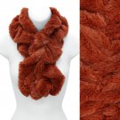 Solid Soft Faux Rabbit Fur Ruffle Pull Through Cold Weather Fashion Scarf Rust SF00284RU