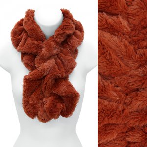 Solid Soft Faux Rabbit Fur Ruffle Pull Through Cold Weather Fashion Scarf Rust SF00284RU