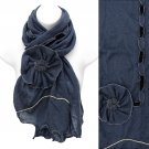 Beautiful Hand Crafted Flower Corsage Decorated Cold Weather Fashion Scarf Blue  SF00286BL