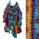 Multi Tone Ruffle Knit Cold Weather Fashion Scarf Orange Blue    SF00287BLOR