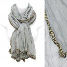Leopard Animal Print Edged Trim Crinkled Beautiful Fashion Scarf Gray SF00289GY