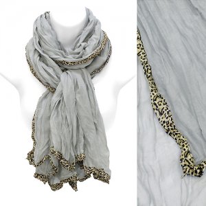 Leopard Animal Print Edged Trim Crinkled Beautiful Fashion Scarf Gray SF00289GY