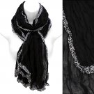 Leopard Animal Print Edged Trim Crinkled Beautiful Fashion Scarf Black SF00289BK