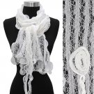 Gorgeous Floral Decorated Lightweight Lace Fashion Scarf White SF00290WT