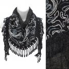 Duo Layer Abstract Design Lace Drop Triangle Fashion Scarf Black SF00291BK