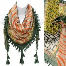 Multi Animal Print Pattern Tassel Fashion Square Scarf Green  SF00292GN