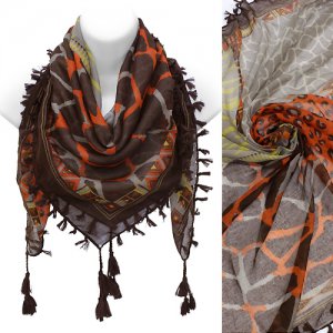 Multi Animal Print Pattern Tassel Fashion Square Scarf Brown  SF00292BR
