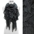 Vintage Net Design Ruffle with Fringe Cold Weather Fashion Scarf Gray SF00298GY