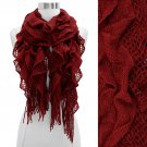 Vintage Net Design Ruffle with Fringe Cold Weather Fashion Scarf Red SF00298RD