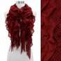 Vintage Net Design Ruffle with Fringe Cold Weather Fashion Scarf Red SF00298RD
