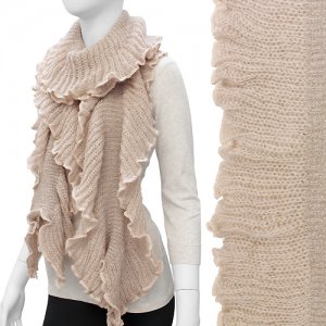 Beautiful Ruffled Edge Soft Knit Cold Weather Long Fashion Scarf Beige SF00300BE