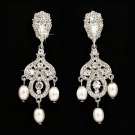 Bridal Wedding Jewelry Crystal Rhinestone Pearl Vintage Dangle Earrings White ER00467RDCLWT