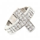 Beautiful Sparkle Crystal Rhinestone Cross Design Fashion Stretch Ring Silver RG00170RDCL