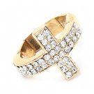 Beautiful Sparkle Crystal Rhinestone Cross Design Fashion Stretch Ring Gold RG00170GDCL