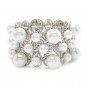 Bridal Wedding Jewelry Multi Shape Pearl Crystal Stretch Fashion Bracelet Silver BR00339RDCLWT