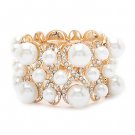 Bridal Wedding Jewelry Multi Shape Pearl Crystal Stretch Fashion Bracelet Gold BR00339GDCLWT