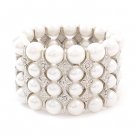 Bridal Wedding Jewelry Stunning 4 Rows Pearl Crystal Stretch Bracelet Silver BR00341RDCLWT