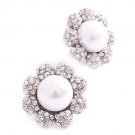 Bridal Wedding Jewelry Crystal Rhinestone Pearl Flowers Stud Earrings Silver WT  ER00516RDCLWT