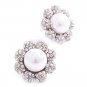 Bridal Wedding Jewelry Crystal Rhinestone Pearl Flowers Stud Earrings Silver WT  ER00516RDCLWT