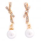 Bridal Wedding Jewelry Crystal Rhinestone Knot Pearl Dangle Earrings Gold ER00517GDCLWT
