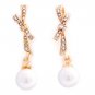 Bridal Wedding Jewelry Crystal Rhinestone Knot Pearl Dangle Earrings Gold ER00517GDCLWT