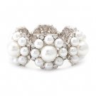 Bridal Wedding Jewelry Gorgeous Crystal Pearl Flower Stretch Bracelet Silver WT BR00342RDCLWT