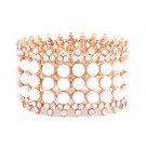 Bridal Wedding Jewelry Stunning 3 Rows Pearl Crystal Stretch Fashion Bracelet Gold BR00347GDCLWT