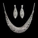Bridal Wedding Jewelry Set Sparkle Crystal Rhinestone Bib Design Necklace Silver JS00354RDCL