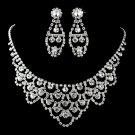 Bridal Wedding Jewelry Set Crystal Rhinestone Classic Bib Drop Necklace Silver JS00356RDCL