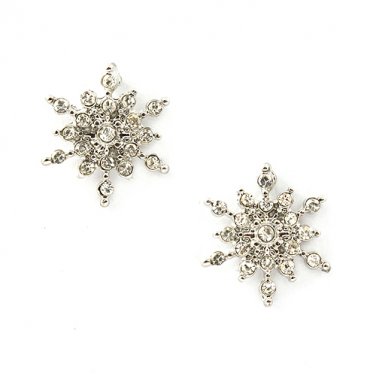 Gorgeous Crystal Rhinestone Dazzle Winter Snowflake Fashion Stud Earrings Silver ER00572RDCL