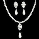 Bridal Wedding Jewelry Set Austrian Crystal Pearl Dangle Teardrop Necklace SV JS00362RDCLWT