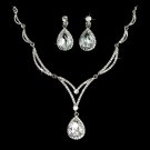 Bridal Wedding Jewelry Set Crystal Rhinestone Unique Chain Teardrop Necklace SV JS00361RDCL