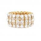Bridal Wedding Jewelry Crystal Rhinestone Striking Rows Stretch Bracelet Gold BR00371GDCL