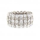 Bridal Wedding Jewelry Crystal Rhinestone Striking Rows Stretch Bracelet Silver BR00371RDCL