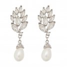 Bridal Wedding Jewelry Crystal Pearl Chic Modern Teardrop Dangle Earrings Silver ER00582RDCLWT