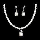 Bridal Wedding Jewelry Set Austrian Crystal Pearl Exquisite Necklace Silver JS00367RDCLWT