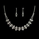 Bridal Wedding Jewelry Set Crystal Rhinestone Simple Liner Chic Necklace Silver JS00370RDCL
