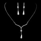Bridal Wedding Jewelry Crystal Rhinestone Pearl Simple Elegant Y Necklace Silver JS00372RDCLWT