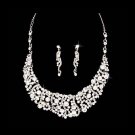 Bridal Wedding Jewelry Set Necklace Crystal Rhinestone Bib Chunky Silver Clear JS00234RDCL