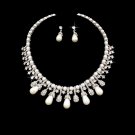 Bridal Wedding Jewelry Set Necklace Crystal TD Pearl Bib Choker Design Silver JS00373RDCLWT