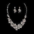 Bridal Wedding Jewelry Set Necklace Crystal Rhinestone Pearl Floral Bib Silver JS00374RDCLWT