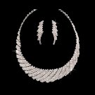 Bridal Wedding Jewelry Set Necklace Crystal Rhinestone Chic Modern Bib Silver JS00375RDCL