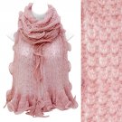 Beautiful Sweet Knit Lace Ruffle Edged Long Fashion Scarf Pink SF00313PK