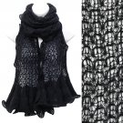 Beautiful Sweet Knit Lace Ruffle Edged Long Fashion Scarf Black SF00313BK