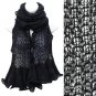 Beautiful Sweet Knit Lace Ruffle Edged Long Fashion Scarf Black SF00313BK